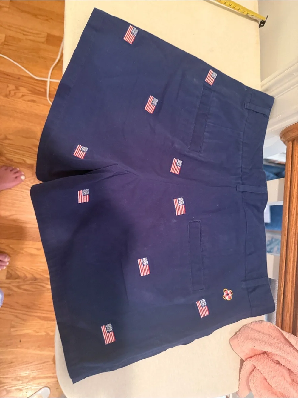 Castaway Navy Women’s Shorts with Embroidered Flags - Picture 4 of 5